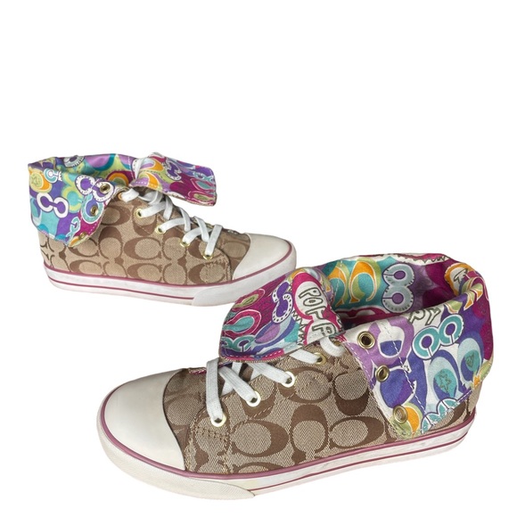 Coach Bonney Poppy high top converse style gold over sneakers Sz7 - Picture 4 of 10